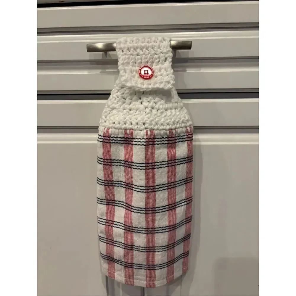 Crochet Top Kitchen Towel-Home-Red-White Stripes blue lines